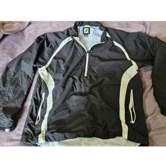 Footjoy FJ Half Zip Golf Jacket Nylon Windbreaker Black with White Men's Size L - Picture 1 of 9